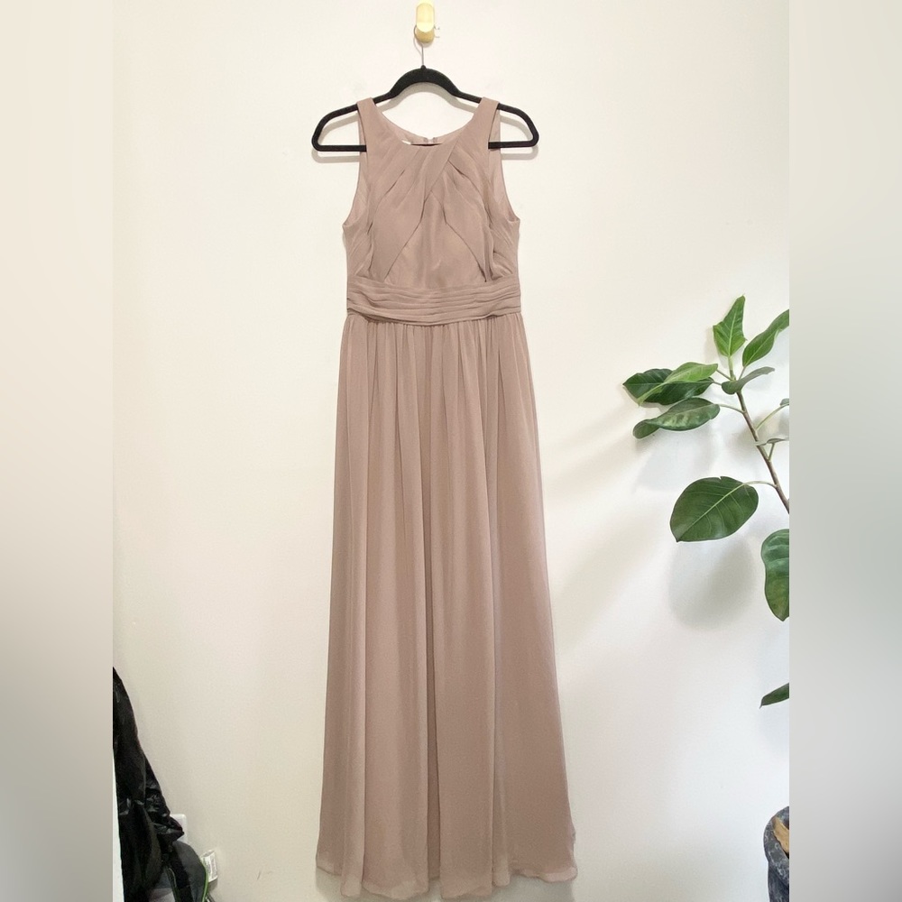 Azazie Harper Taupe Chiffon Sleeveless A-Line Bridesmaid Gown Dress